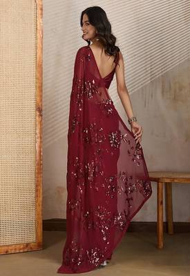 Embellished sequinned pure georgette saree 4