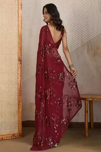 Embellished sequinned pure georgette saree