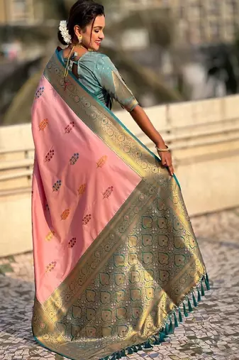 yellow art silk banarasi saree with woven zari motifs