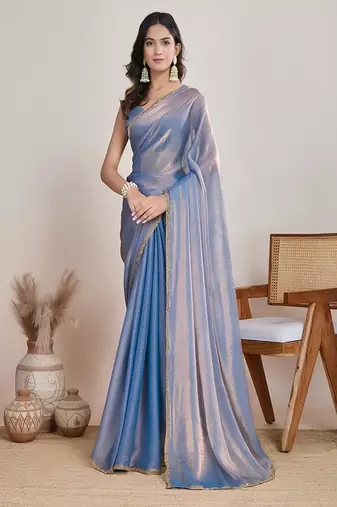 Beads and stones tissue heavy work tussar saree