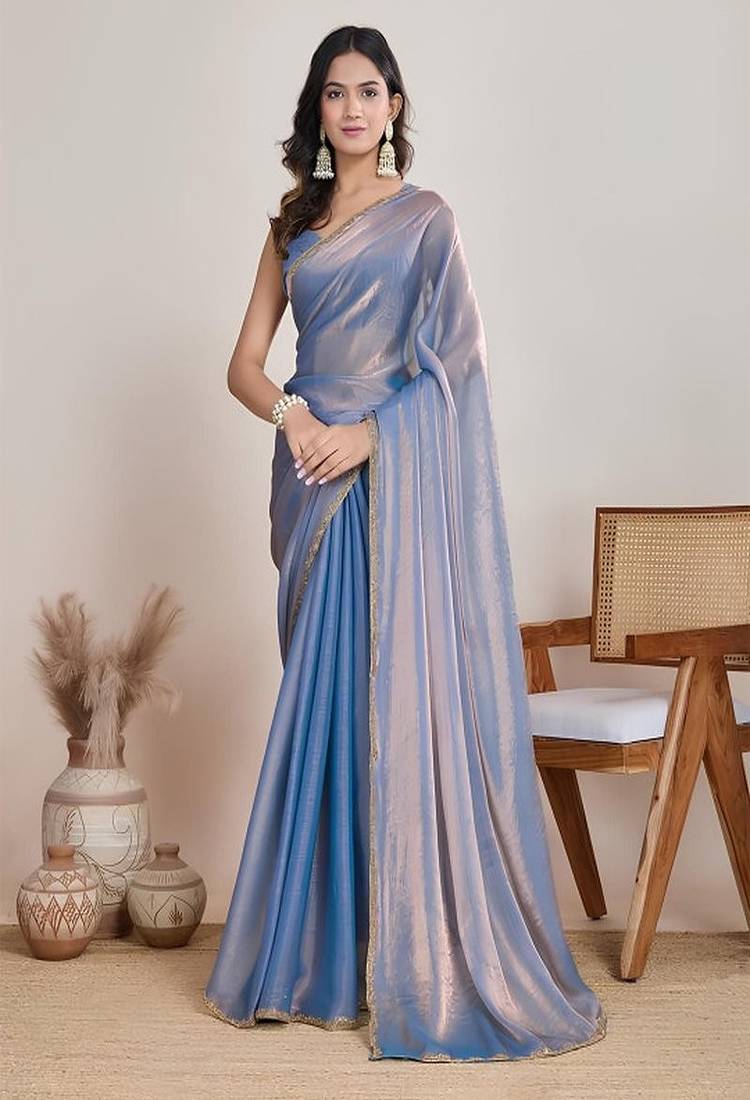 Beads and stones tissue heavy work tussar saree