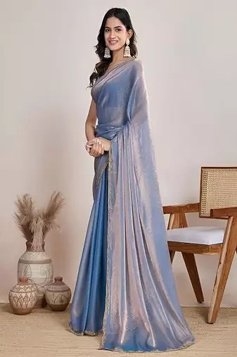 Beads and stones tissue heavy work tussar saree