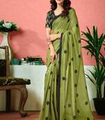 Polka dots printed ready to wear saree with unstitched blouse