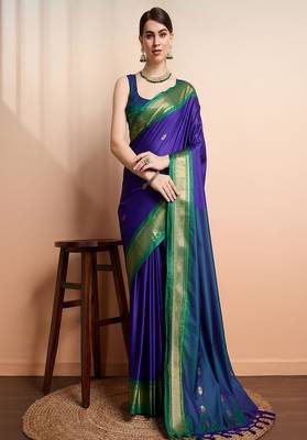 purple art silk kanjeevaram saree with ethnic woven motifs 1