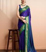 purple art silk kanjeevaram saree with ethnic woven motifs