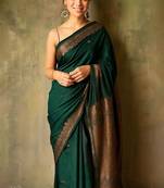 green art silk kanjeevaram saree with woven design work