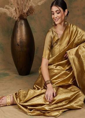 gold art silk banarasi saree with woven design work 1