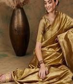 gold art silk banarasi saree with woven design work