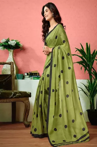 Polka dots printed ready to wear saree with unstitched blouse