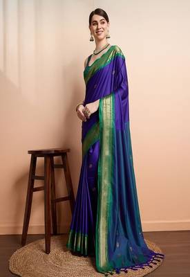 purple art silk kanjeevaram saree with ethnic woven motifs 2