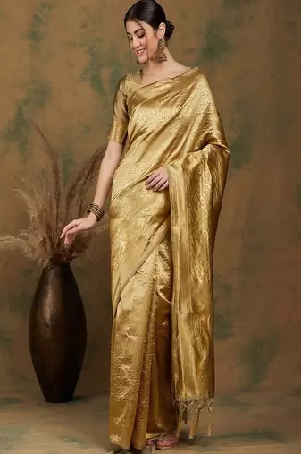 gold art silk banarasi saree with woven design work