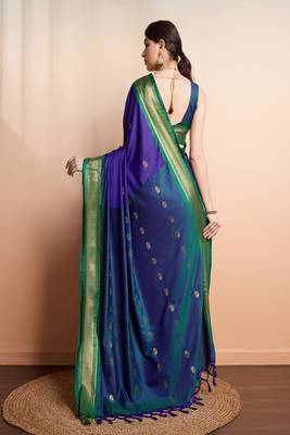 purple art silk kanjeevaram saree with ethnic woven motifs 3