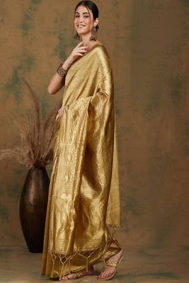 gold art silk banarasi saree with woven design work 3