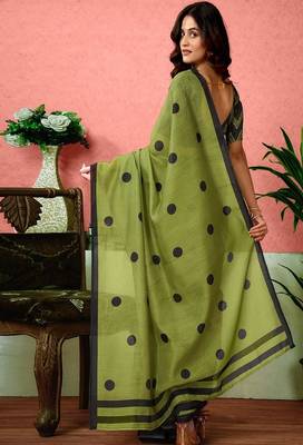 Polka dots printed ready to wear saree with unstitched blouse 3
