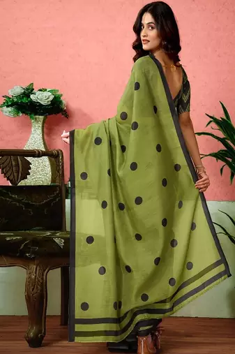 Polka dots printed ready to wear saree with unstitched blouse