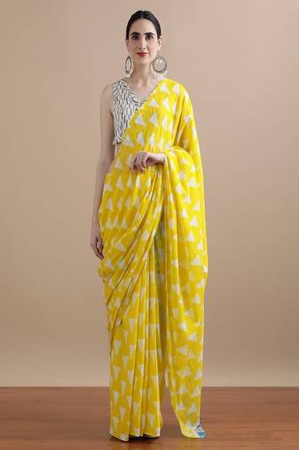 Geometric printed pure cotton saree
