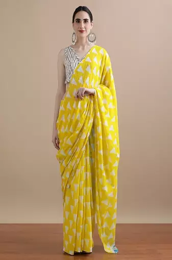 Geometric printed pure cotton saree