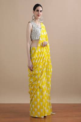 Geometric printed pure cotton saree 2