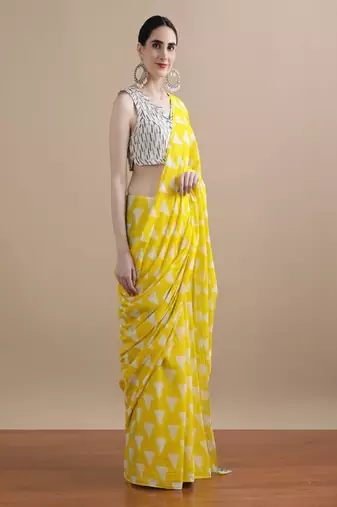 Geometric printed pure cotton saree