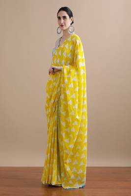 Geometric printed pure cotton saree 3