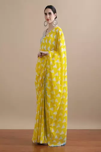 Geometric printed pure cotton saree