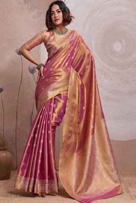 magenta tissue banarasi saree with woven zari work 1