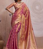 magenta tissue banarasi saree with woven zari work