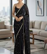 Embellished sequinned silk blend heavy work saree