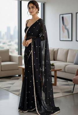 Embellished sequinned silk blend heavy work saree 2