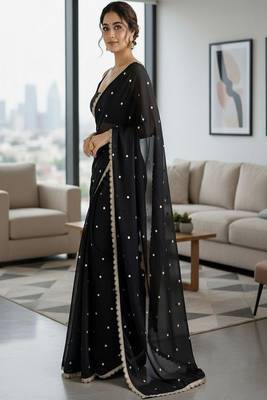 Embellished sequinned silk blend heavy work saree 3