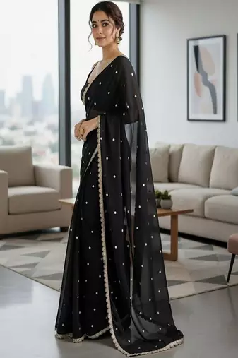 Embellished sequinned silk blend heavy work saree