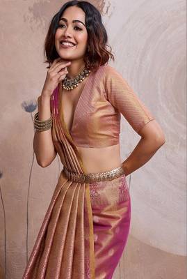 magenta tissue banarasi saree with woven zari work 2