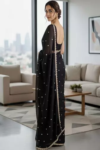 Embellished sequinned silk blend heavy work saree