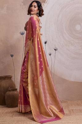 magenta tissue banarasi saree with woven zari work 3