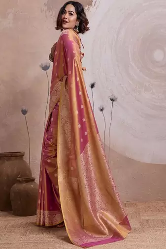 magenta tissue banarasi saree with woven zari work