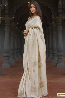Ethnic motifs zari silk blend handloom saree 1