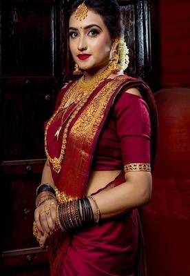 maroon art silk kanjeevaram saree with woven zari design 3