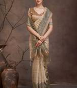 beige art silk banarasi saree with woven zari design