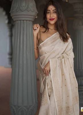 Ethnic motifs zari silk blend handloom saree 2