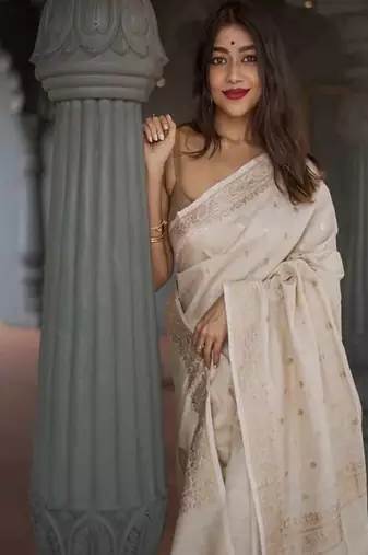Ethnic motifs zari silk blend handloom saree