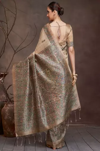 beige art silk banarasi saree with woven zari design