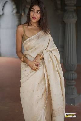Ethnic motifs zari silk blend handloom saree 3