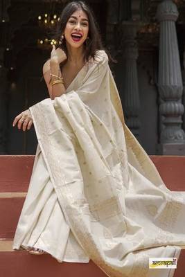 Ethnic motifs zari silk blend handloom saree 4