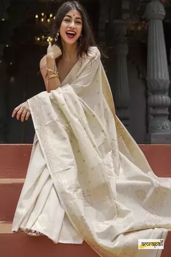 Ethnic motifs zari silk blend handloom saree