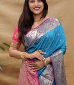 blue art silk banarasi saree with zari weave