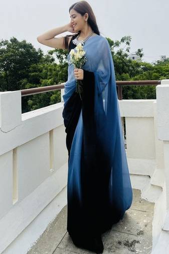 Ombre poly georgette designer saree