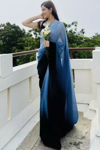 Ombre poly georgette designer saree