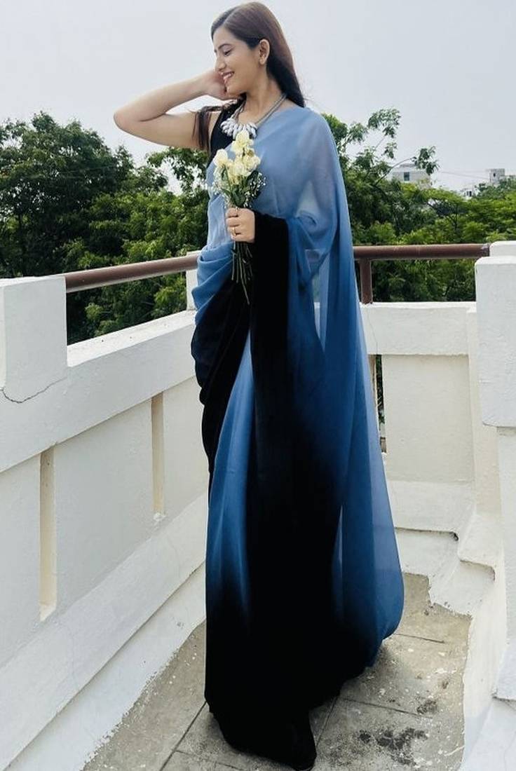 Ombre poly georgette designer saree