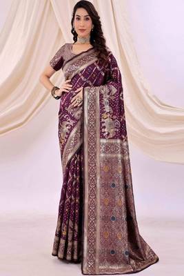 purple art silk saree with kanjeevaram style weave 1