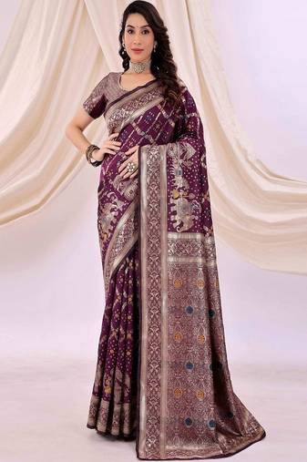 purple art silk saree with kanjeevaram style weave